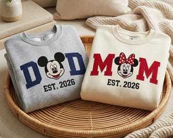 Embroidered Mom and Dad Disney Sweatshirts, Mickey and Minnie Sweatshirt, Disney Family Shirt, Matching Disney Tee, Disney Trip Shirt