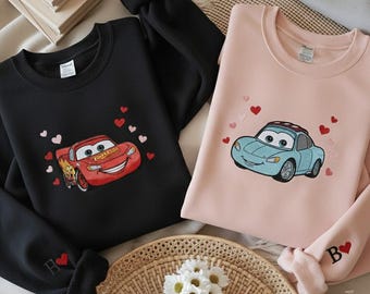Sudadera bordada de Rayo McQueen y Sally, sudadera de San Valentín de Cars de Disney, sudadera de Cars de Disneyland, camisetas a juego para parejas