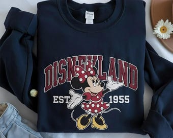 Embroidered Vintage Disneyland Est 1955 Sweatshirt, Minnie Mouse Sweatshirt, Disneyworld Shirt, Disney Trip Shirt, Matching Family Shirts