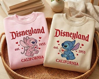 Vintage Disneyland Est 1995 broderad tröja, Stitch och Angel partröja, Disney Trip-tröjor, Disneyland partröja