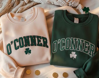 Personalized Embroidered St Patrick’s Day Shamrock Sweatshirt, Irish Last Name Shirt, Irish Sweatshirt, Shamrock Shirt, Irish Family Shirt