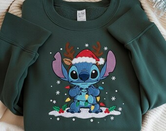 EMBROIDERED Stitch Christmas Sweatshirt, Disney Stitch Sweatshirt, Lilo and Stitch Christmas Shirt, Family Christmas Shirts, Kids Sweatshirt