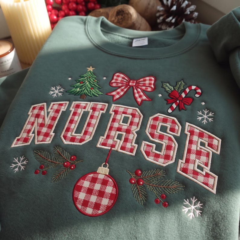 Present Coloring Page Pattern Nurse Christmas Embroidered Sweatshirt, Personalized Nurse Crewneck ...