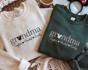 Embroidered Disney Grandma Granpma Sweatshirt, Mickey and Minnie Shirt, Grandma Sweatshirt, Matching Disney Shirts, Disney Family Trip Shirt