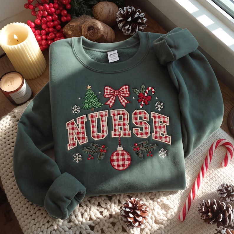 Present Coloring Page Pattern Nurse Christmas Embroidered Sweatshirt, Personalized Nurse Crewneck ...