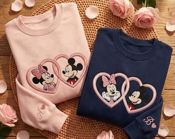Sudadera bordada de pareja de Mickey y Minnie, sudadera de San Valentín de Disney, camisetas de pareja de Disney, camiseta de Disney a juego, regalo de San Valentín