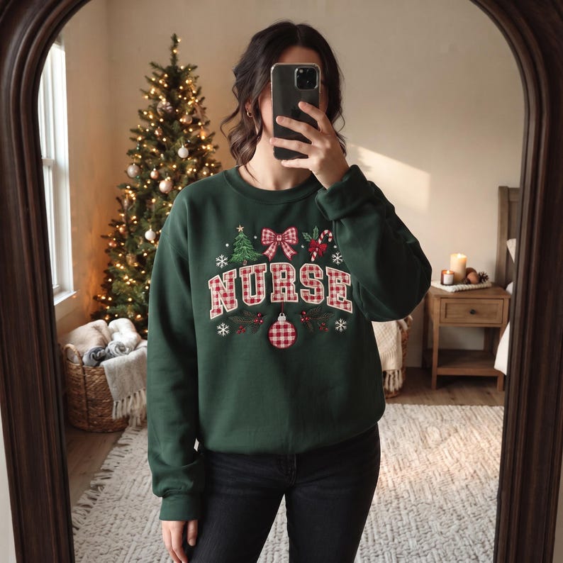 Present Coloring Page Pattern Nurse Christmas Embroidered Sweatshirt, Personalized Nurse Crewneck ...