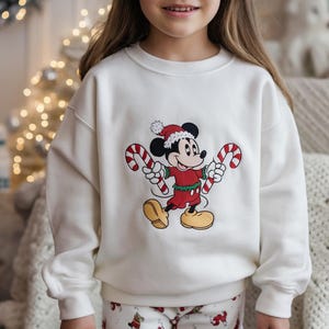 Mickey Mouse Christmas Embroidered Sweatshirt, Candy Cane Sweater, Mickey Christmas Sweatshirt, Disneyworld Sweatshirt, Youth Sweatshirt