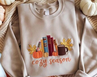 Sudadera acogedora bordada de temporada, sudadera de calabaza, sudadera de otoño, sudadera acogedora de otoño, sudadera de otoño, camisa bordada de otoño