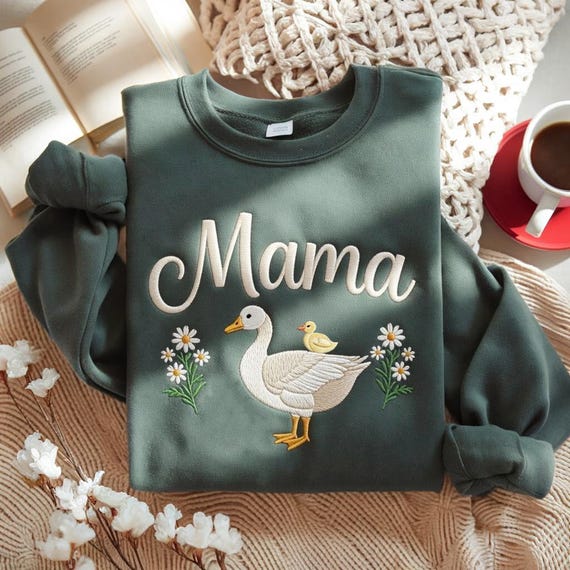 Embroidered Goose Mama Sweatshirt, Mama Crewneck, Mother's Day Gift, New Mom Gift, Cozy Mom Sweater, Cute Mom Sweatshirt, Gift for Mom