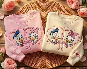 Donald and Daisy Couple Couple Embroidered Sweatshirt, Disney Valentine Sweatshirt, Disneyland Couple Shirts, Matching Disney Sweatshirts