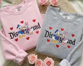 Embroidered Donald and Daisy Couple Sweatshirt, Disneyland Couple Sweatshirt, Disney Valentine Sweatshirt, Matching Disney Shirts