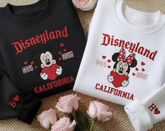 Felpa vintage ricamata Disneyland California est 1955, maglietta per coppia Topolino e Minnie, felpa Disney di San Valentino, magliette per coppia Disney