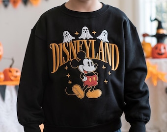 Kids Embroidered Disneyland Halloween Sweatshirt, Halloween Mickey Ghost Sweater, Mickey Halloween, Disney Autumn Sweater, Youth Sweatshirt