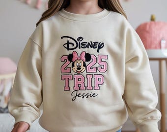 Benutzerdefinierte Disney Trip 2025 bestickt Kinder Sweatshirt, Disney World Sweatshirt, Kinder Disney Sweatshirt, passende Familie Disney Shirt