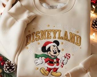 Geborduurd Disneyland kersttrui, Mickey kersttrui, Mickey vakantiesweater, Disneyland Trip-shirt, jeugdsweater