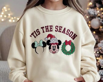 Embroidered Disney Tis the Season Sweatshirt, Mickey Christmas Tee, Mickey Holiday Shirt, Disney Xmas Shirt, Kids Christmas Sweatshirt