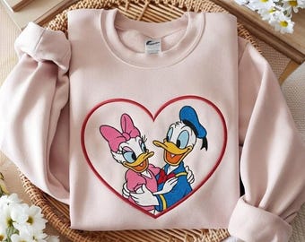 Embroidered Daisy and Donald Couple Sweatshirt, Disneyland Sweetheart Shirt, Disney Couple Shirt, Matching Disney Tee, Valentine's Day Gift