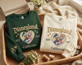 Sudadera vintage bordada de Disneyland (1955), sudadera de pareja de Donald y Daisy, sudadera de pareja de Disneyland, camisetas a juego para parejas