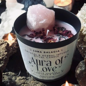 Aura of Love Ritual Candle | Rose Quartz, Lavender & Honey Mango | Self Love, Heart Healing and Romantic Energy