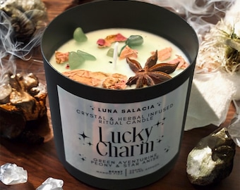 Vela ritual Lucky Charm / Vela de cristal de aventurina verde con efervescencia de mango / Abundancia, alegría y buena fortuna