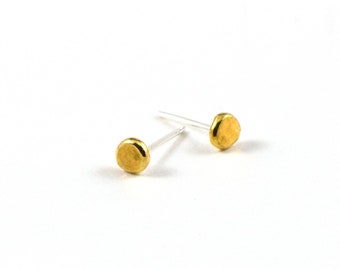 Gold Plated Pebble Stud Earrings: Hammered Sterling Silver