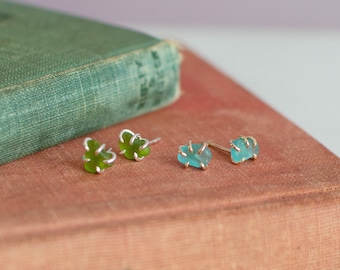Sterling Silver Sea Glass Stud Earrings: Minimalist Beach Jewelry
