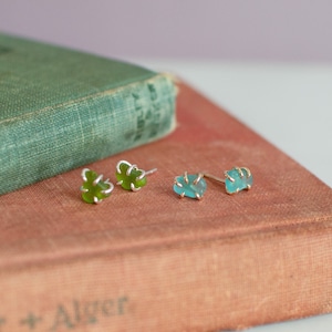 Sea glass stud earrings - beach jewelry - mermaid earrings - silver stud earrings - blue sea glass earrings - minimalist earrings