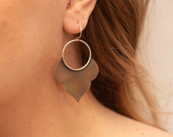 Moroccan Dangle Earrings: Sterling Silver & Brass Boho Hoops