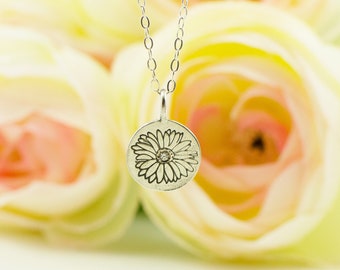 Daisy necklace - birthstone jewelry - flower stamped necklace - personalized birth flower - minimalist flower necklace - birthday jewelry