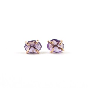 Amethyst stud earrings - gemstone stud earrings - claw prong earrings - tiny stud earrings - dainty gold filled earrings - gift under 50