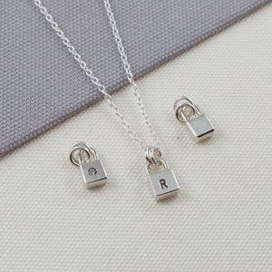 Silver lock necklace - initial padlock - dainty padlock necklace - lock initial necklace - layered necklace - minimalist gift under 50