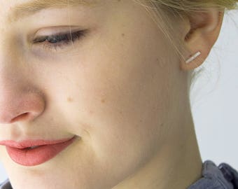 Sterling Silver Bar Stud Earrings: Minimalist Line Jewelry