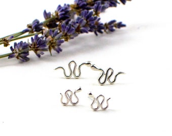 Snake stud earrings - tiny stud earrings - serpent earrings - silver snake earrings - gift for her - jewelry under 30