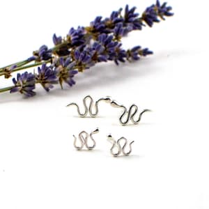 Snake stud earrings - tiny stud earrings - serpent earrings - silver snake earrings - gift for her - jewelry under 30