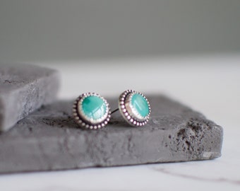 Boho turquoise stud earrings,  southwestern style jewelry,   green turquoise earrings, fox mine turquoise, turquoise gift, jewelry under 50