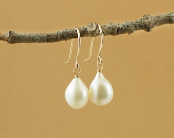 Teardrop Freshwater Pearl Drop Earrings: Gold Filled or Sterling Silver