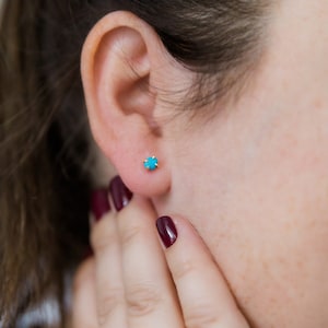 Turquoise stud earrings - raw stone earrings - dainty studs - turquoise nugget earrings- prong stud earrings- gift for her - gift under 30