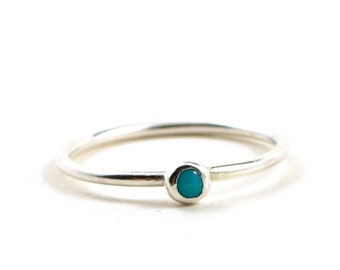 Turquoise stacking ring - stacking silver ring - tiny turquoise ring - kingman turquoise - skinny ring - minimalist ring - gift under 30