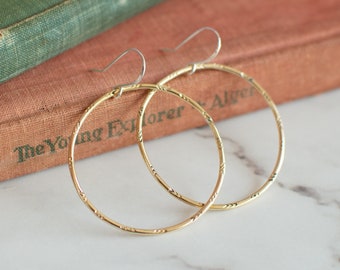 Rustic Sterling Silver Hoop Earrings: Hand Stamped Dangle Earrings