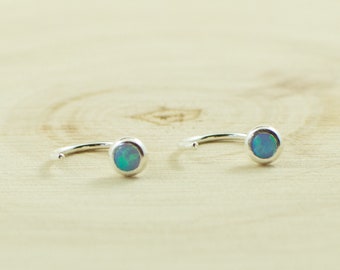 Opal huggies earrings- silver sleeper earrings - white opal earrings - minimalist earrings - tiny opal earrings -huggie cuff - gift under 20