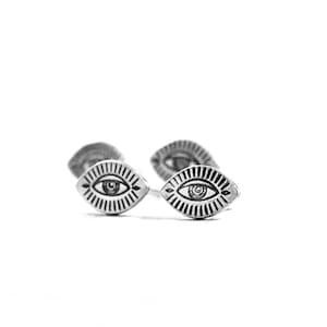 Eye stud earrings - minimalist earrings - evil eye earrings - small silver stud earrings - gift for her under 30