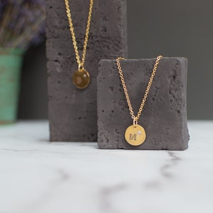 Initial disc necklace -gold disc necklace - personalized disc necklace - birthstone necklace - bridesmaid gift - birthday gift under 50-
