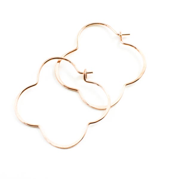 Clover earrings - hoop earrings -  four leaf clover earrings -  clover leaf jewelry - silver clover earrings - rose gold hoop earrings