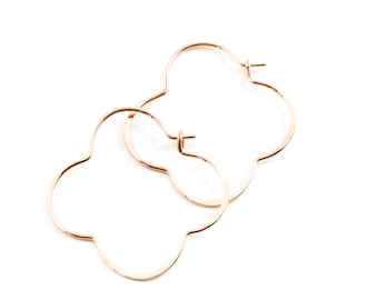 Clover earrings - hoop earrings -  four leaf clover earrings -  clover leaf jewelry - silver clover earrings - rose gold hoop earrings