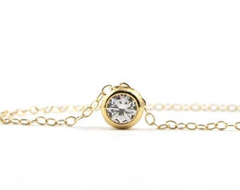 Floating diamond necklace - dainty gold necklace - cz diamond jewelry - solitaire cz necklace - minitmalist necklace - layering necklace