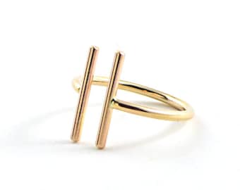 Gold bar ring - adjustable bar ring - minimalist ring - double bar ring silver - parallel bar ring - dainty bar ring - gift for her