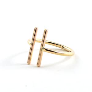 Gold bar ring - adjustable bar ring - minimalist ring - double bar ring silver - parallel bar ring - dainty bar ring - gift for her