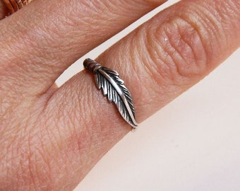 Silver feather ring -  stacking ring -  skinny silver band -  bohemian ring -  everyday ring