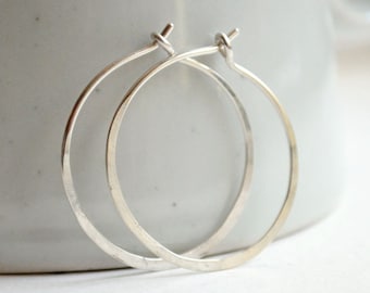 Hammered Sterling Silver Hoop Earrings: Handmade Minimalist Jewelry